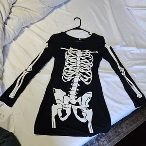 Black Skeleton Print Long Sleeve Dress